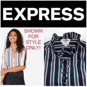 NWT Express Portofino 3/4 Sleeve Green Navy White & PINK Stripe Button Up Blouse